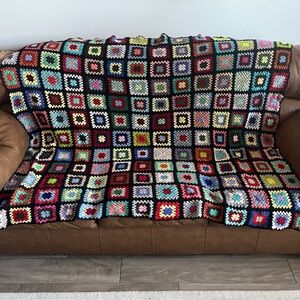 💙Colorful Crochet Granny Square Blanket